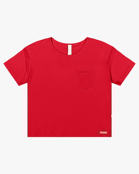 Blusa Básica com Bolso Manga Curta - Cereja Rosa - Tomato