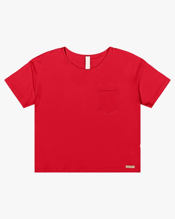 Blusa Básica com Bolso Manga Curta - Cereja Rosa - Tomato