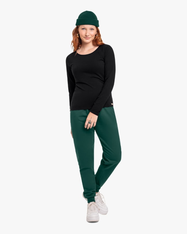 Blusa Básica com Manga Longa em Cotton Cereja Rosa Preto-56b8674d-d80d-45a0-be59-6d444b381121