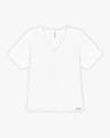 Blusa Básica Feminina em Ribana Canelada com Decote V - Cereja Rosa - Branco-77a9f4a1-7dac-4920-819c-d2a2565a38c9