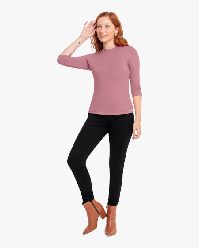 Blusa Básica Feminina Manga 3/4 em Viscose Crepe - Cereja Rosa - New Rose-4db0e348-c9b6-4673-a935-e2f868e7372d