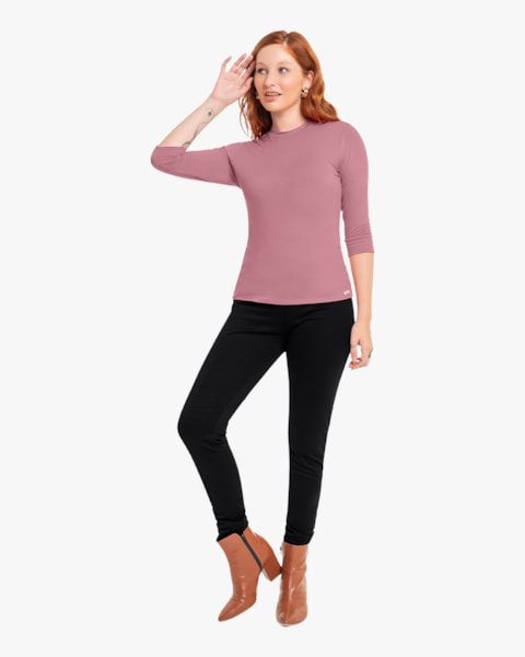 Blusa Básica Feminina Manga 3/4 em Viscose Crepe - Cereja Rosa - New Rose