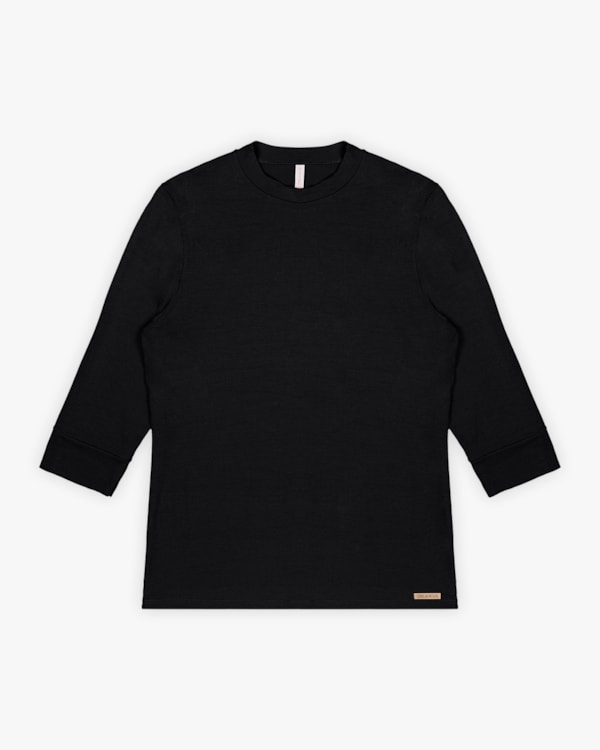 Blusa Básica Feminina Manga 3/4 em Viscose Crepe - Cereja Rosa - Preto