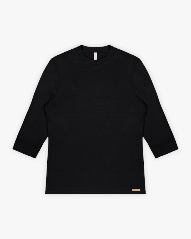 Blusa Básica Feminina Manga 3/4 em Viscose Crepe - Cereja Rosa - Preto-b982e82a-e29b-4379-872e-c6008449e2fb