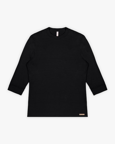 Blusa Básica Feminina Manga 3/4 em Viscose Crepe - Cereja Rosa - Preto