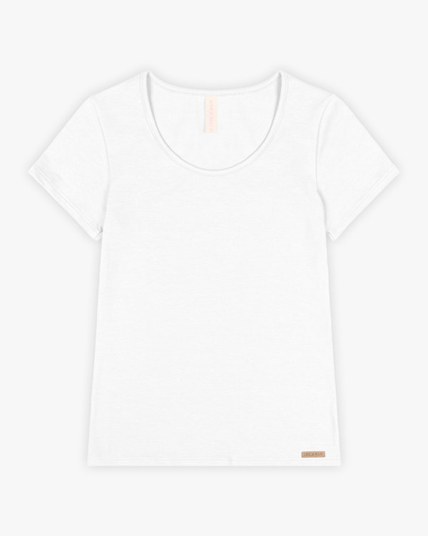 Blusa Básica Feminina Manga Curta em Cotton - Cereja Rosa - Branco