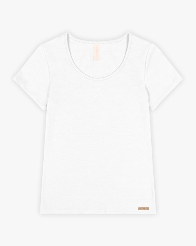 Blusa Básica Feminina Manga Curta em Cotton - Cereja Rosa - Branco-e57ab56f-1052-4e23-8878-6b929eeca65e