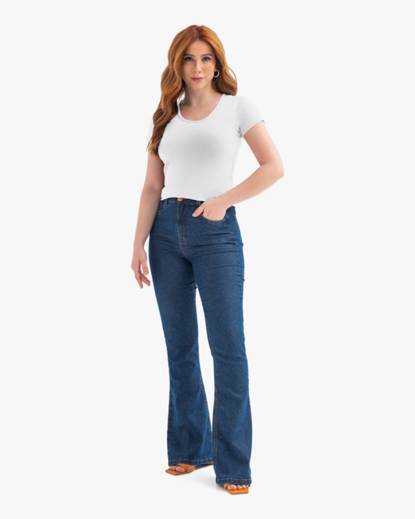 Blusa Básica Feminina Manga Curta em Cotton - Cereja Rosa - Branco