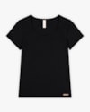 Blusa Básica Feminina Manga Curta em Cotton - Cereja Rosa - Preto-72f6fbc4-5ea7-4da8-836d-1bdbca9ede7a