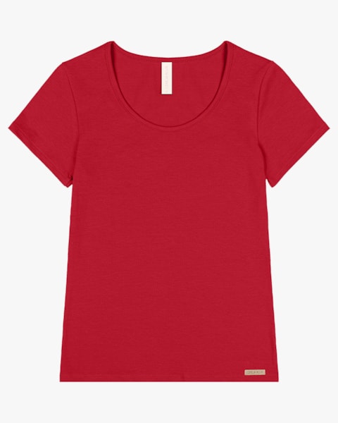 Blusa Básica Feminina Manga Curta em Cotton - Cereja Rosa - Tomato