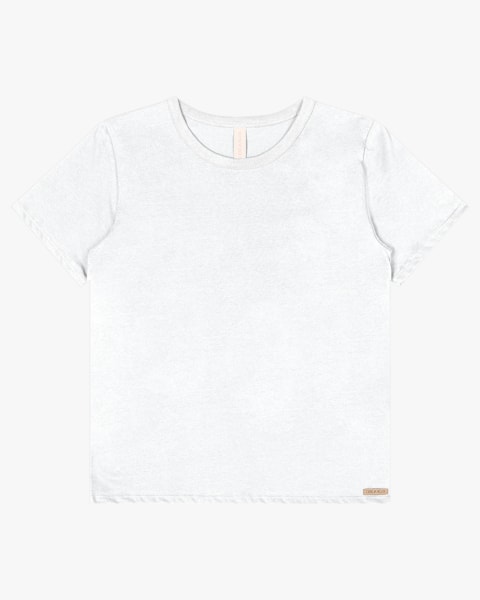 Blusa Básica Feminina Manga Curta em Meia Malha - Cereja Rosa - Branco