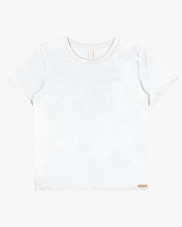 Blusa Básica Feminina Manga Curta em Meia Malha - Cereja Rosa - Branco