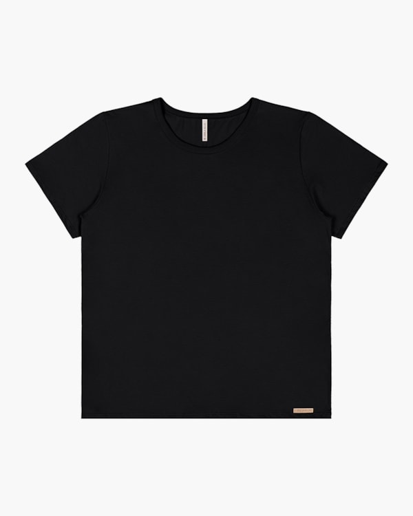 Blusa Básica Feminina Manga Curta em Meia Malha - Cereja Rosa - Preto