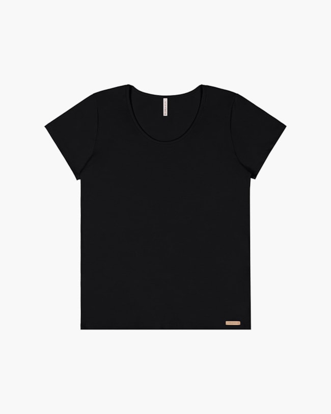 Blusa Básica Feminina Manga Curta em Meia Malha - Cereja Rosa - Preto-5887424a-9ce5-4db6-9690-c7af99ffa0a3