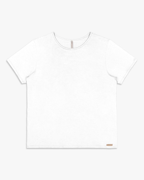 Blusa Básica Feminina Manga Curta em Viscose - Cereja Rosa - Branco