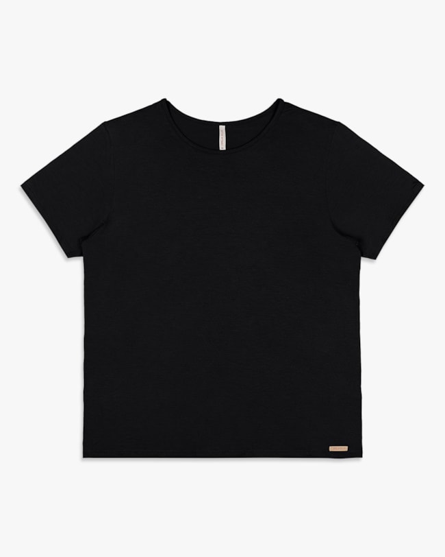 Blusa Básica Feminina Manga Curta em Viscose - Cereja Rosa - Preto-50fa4740-a700-4c9a-8a45-3cade792e95c