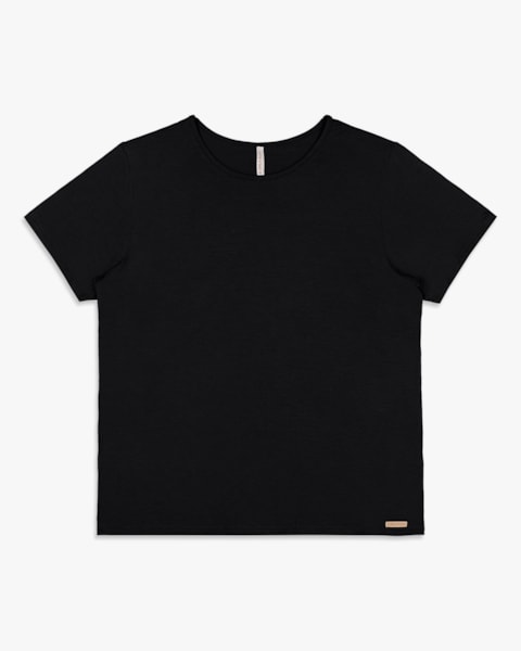 Blusa Básica Feminina  Manga Curta em Viscose - Cereja Rosa - Preto