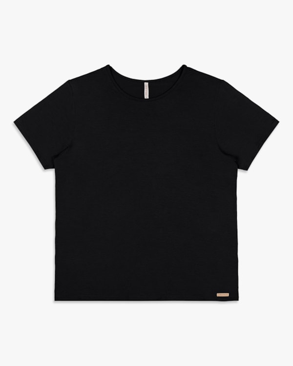 Blusa Básica Feminina Manga Curta em Viscose - Cereja Rosa - Preto