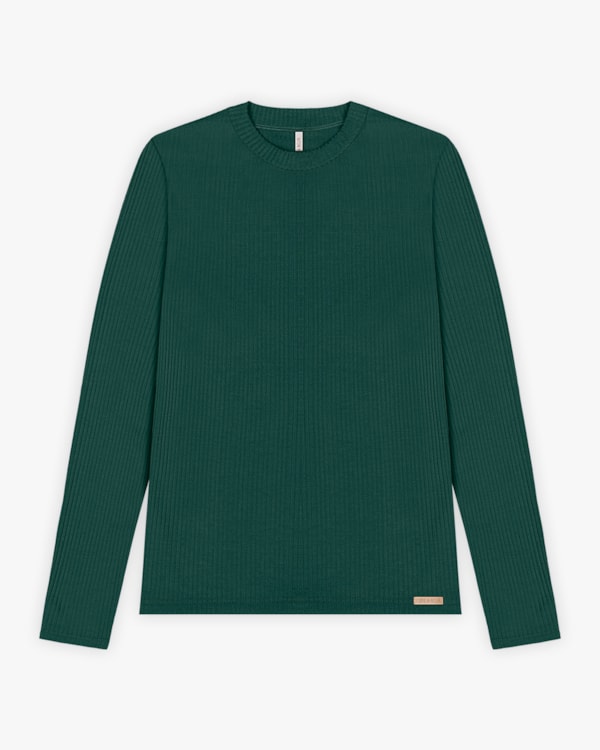 Blusa Básica Feminina Manga Longa Canelada - Cereja Rosa - Verde Floresta