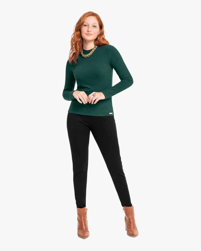 Blusa Básica Feminina Manga Longa Canelada - Cereja Rosa - Verde Floresta-fbe59b60-1171-480d-bf76-1dc3844ae576