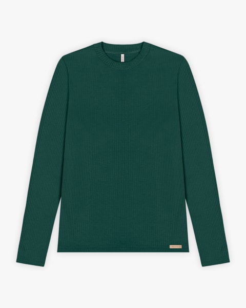 Blusa Básica Feminina Manga Longa Canelada - Cereja Rosa - Verde Floresta