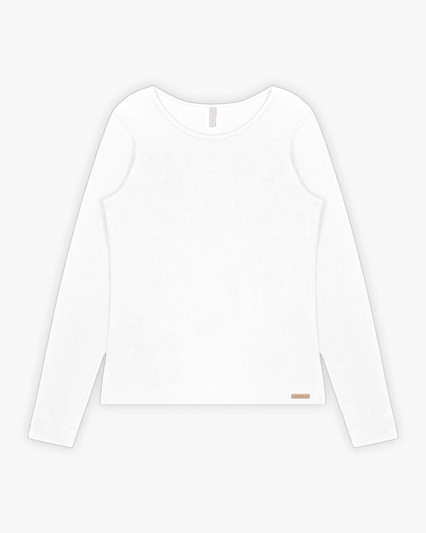 Blusa Básica Feminina Manga Longa em Cotton - Cereja Rosa - Branco