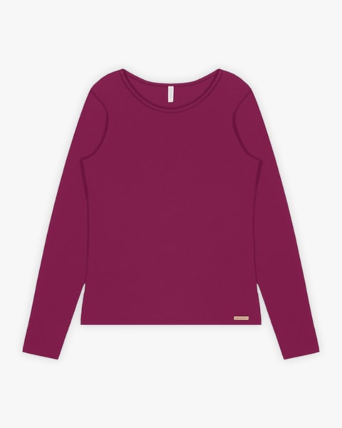 Blusa Básica Feminina Manga Longa em Cotton - Cereja Rosa - Marsala
