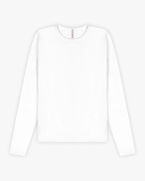 Blusa Básica Feminina Manga Longa em Malha Térmica - Cereja Rosa - Branco