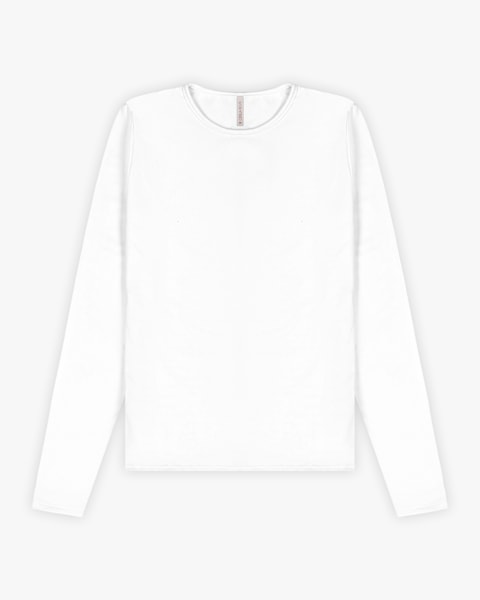 Blusa Básica Feminina Manga Longa em Malha Térmica - Cereja Rosa - Branco