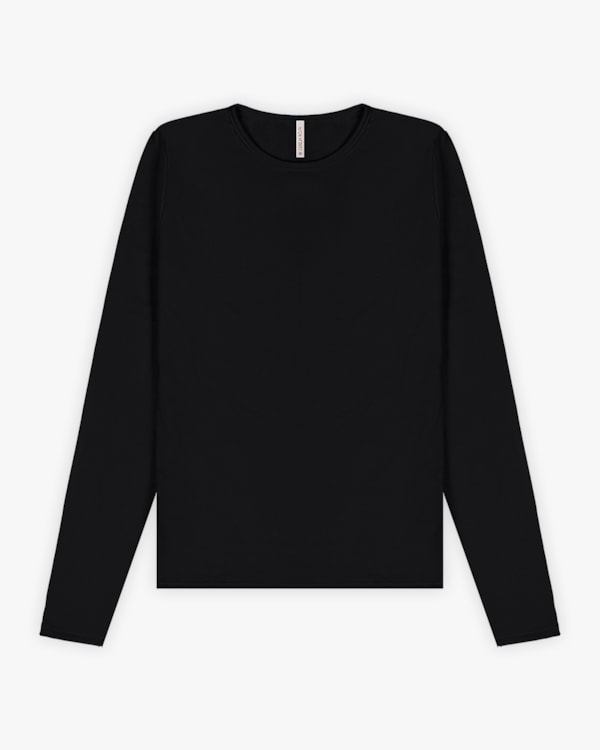 Blusa Básica Feminina Manga Longa em Malha Térmica - Cereja Rosa - Preto