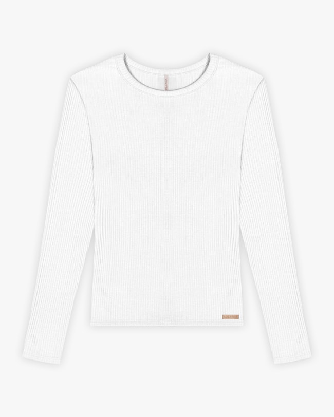 Blusa Básica Feminina Manga Longa em Ribana Canelada - Cereja Rosa - Branco-fc699ff4-0c13-447e-931e-0ece6c87257e