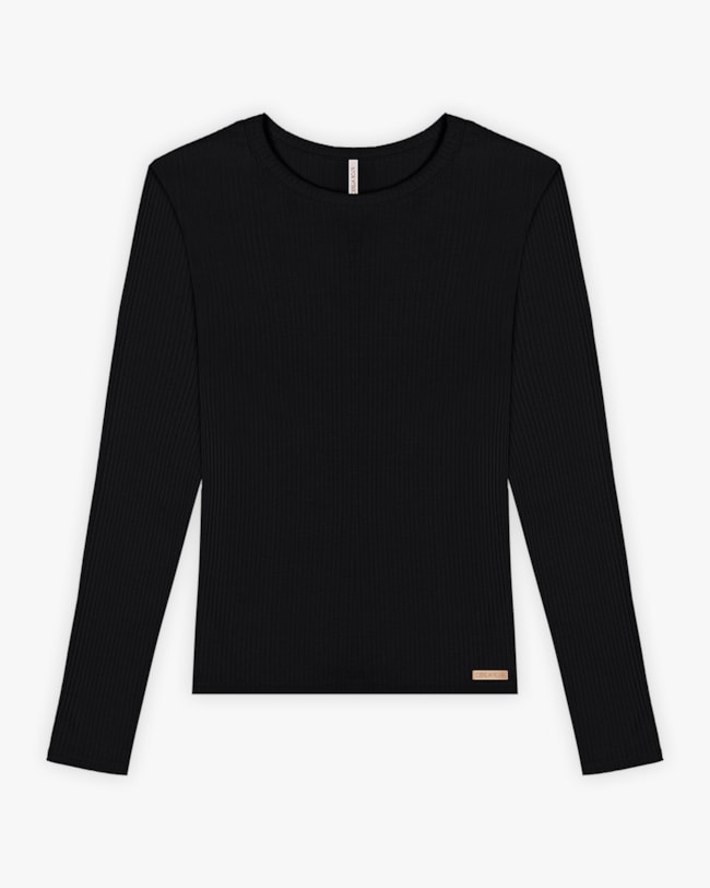 Blusa Básica Feminina Manga Longa em Ribana Canelada - Cereja Rosa - Preto-91321d4d-52e2-46f0-84cf-62978a57e516