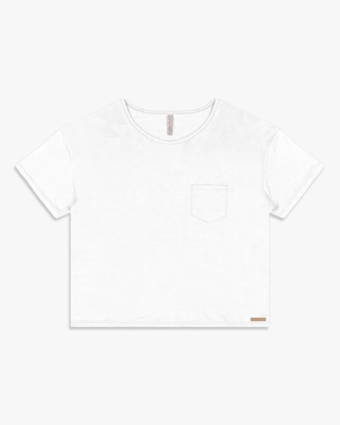 Blusa Básica Feminina Plus Size com Bolso - Cereja Rosa - Branco