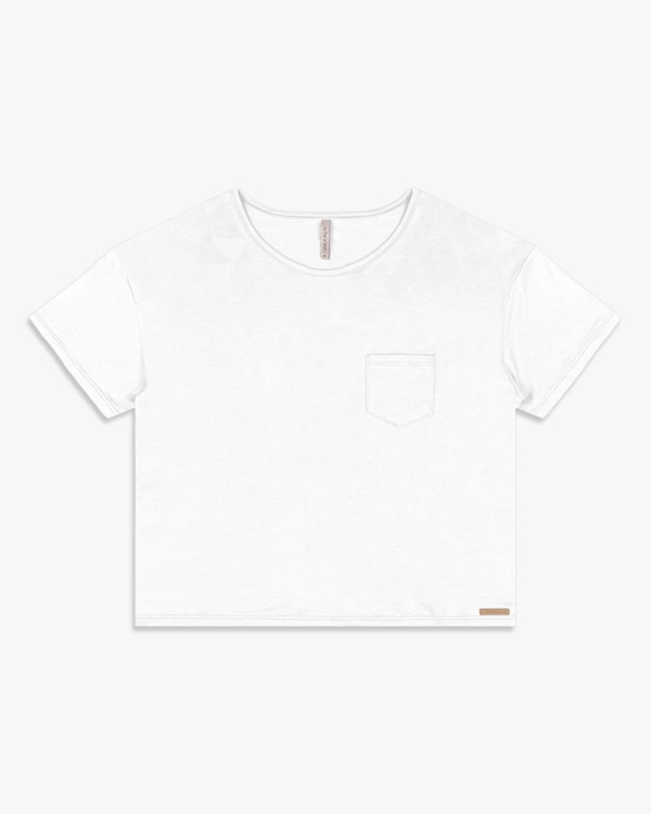 Blusa Básica Feminina Plus Size com Bolso - Cereja Rosa - Branco