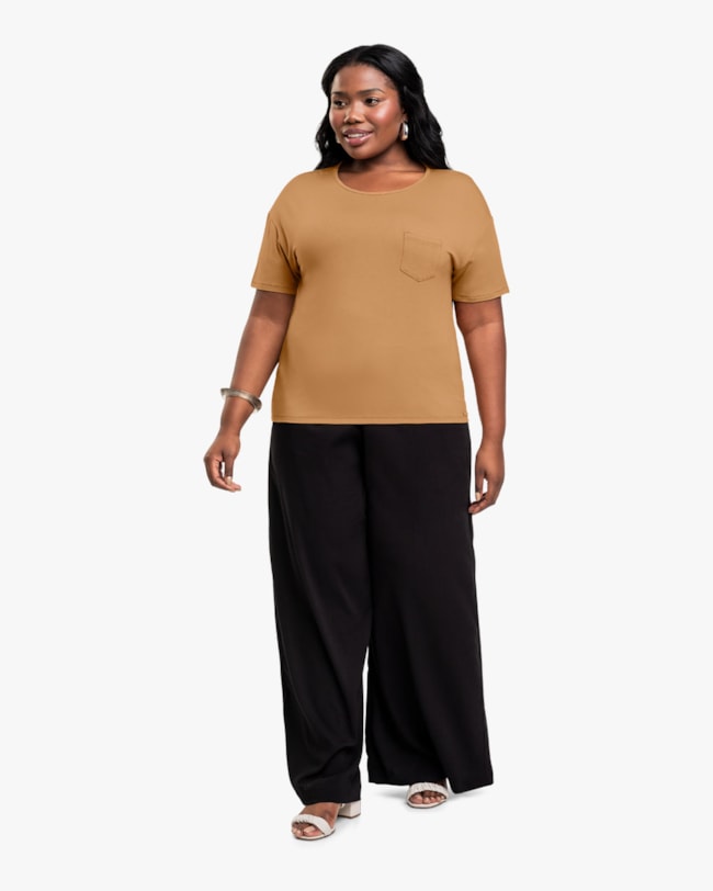 Blusa Básica Feminina Plus Size com Bolso - Cereja Rosa - Capim Dourado-6b8ed2eb-61ad-41e8-8cc2-c1283bd36df9