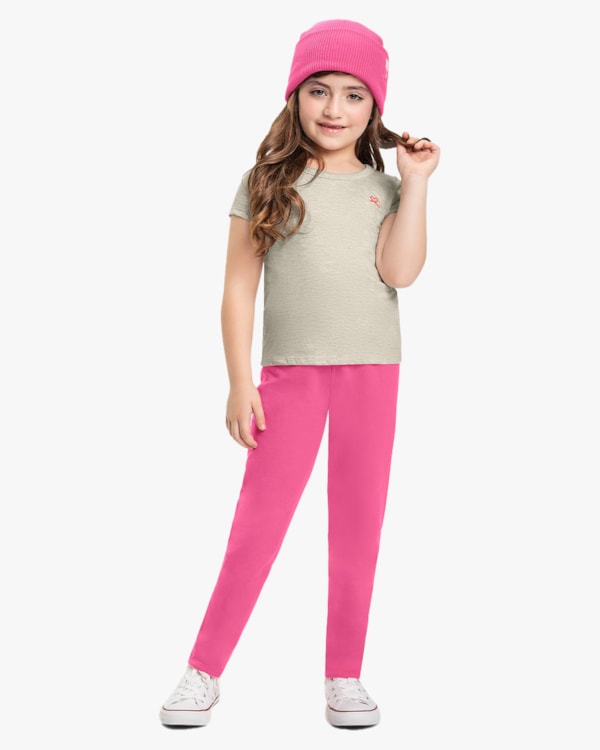 Blusa Básica Infantil Manga Curta em Meia Malha - Kely Kety - Mescla Banana