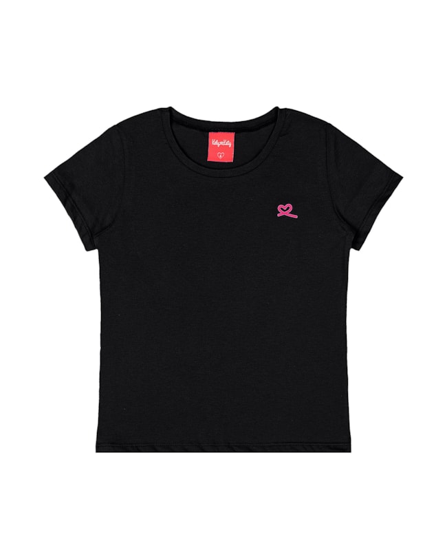 Blusa Básica Infantil Manga Curta em Meia Malha - Kely Kety - Preto-c60621b6-c188-4e81-821a-308efcb25144