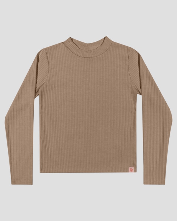 Blusa Básica Infantil Manga Longa Canelada - Kely Kety - Marrom