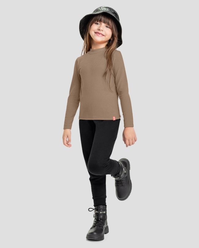 Blusa Básica Infantil Manga Longa Canelada - Kely Kety - Marrom-1cf9f871-de5f-45ee-ba86-c5cde2146e02