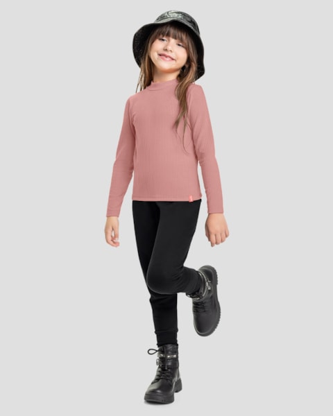 Blusa Básica Infantil Manga Longa Canelada - Kely Kety - Rosa