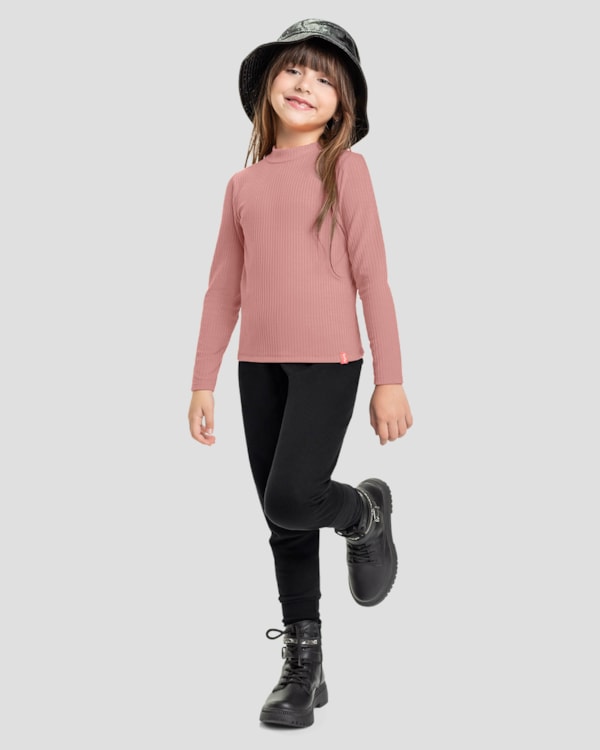 Blusa Básica Infantil Manga Longa Canelada - Kely Kety - Rosa