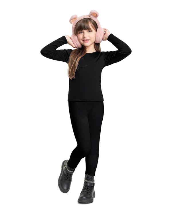 Blusa Básica Infantil Manga Longa em Malha Térmica - Kely Kety - Preto