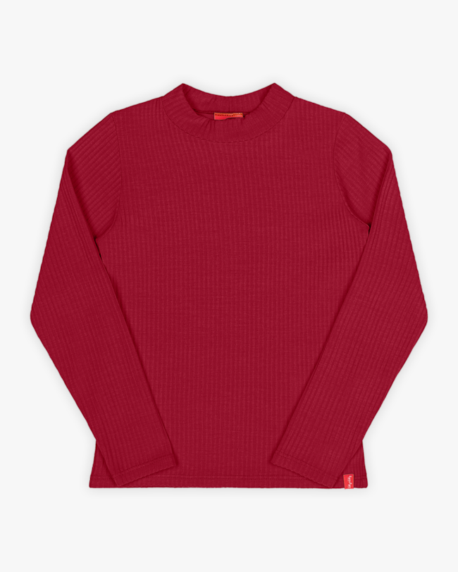 Blusa Básica Infantil Manga Longa em Ribana Canelada - Kely Kety - Vermelho-ee13a60b-fd8d-4910-9dca-192449946bcb