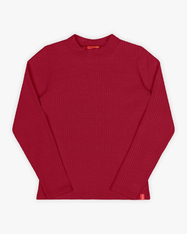 Blusa Básica Infantil Manga Longa em Ribana Canelada - Kely Kety - Vermelho