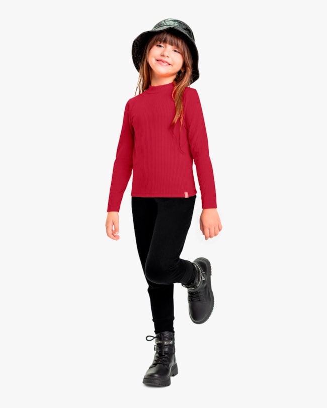 Blusa Básica Infantil Manga Longa em Ribana Canelada - Kely Kety - Vermelho-adc925db-86c4-48db-be66-3a93aaecadda