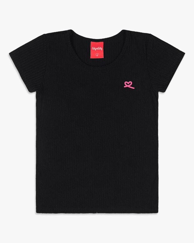 Blusa Básica Infantil Menina em Ribana Canelada - Kely Kety - Preto-1f451852-023c-4ae4-8791-76b80b9427b4