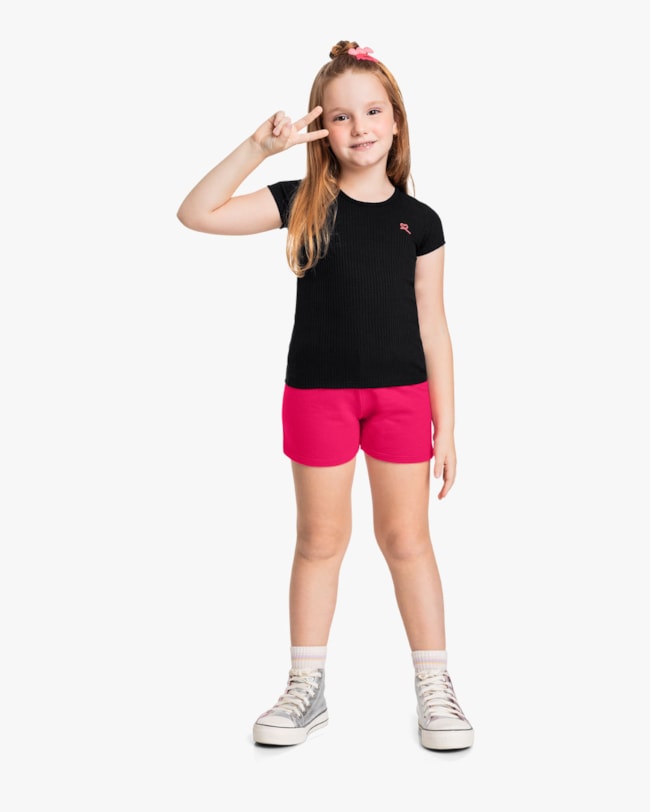 Blusa Básica Infantil Menina em Ribana Canelada - Kely Kety - Preto-fec397da-ea46-4a54-812d-348317ce574a