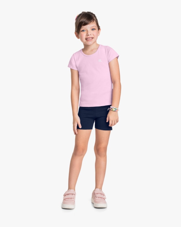 Blusa Básica Infantil Menina Manga Curta em Cotton- Kely Kety - Astral