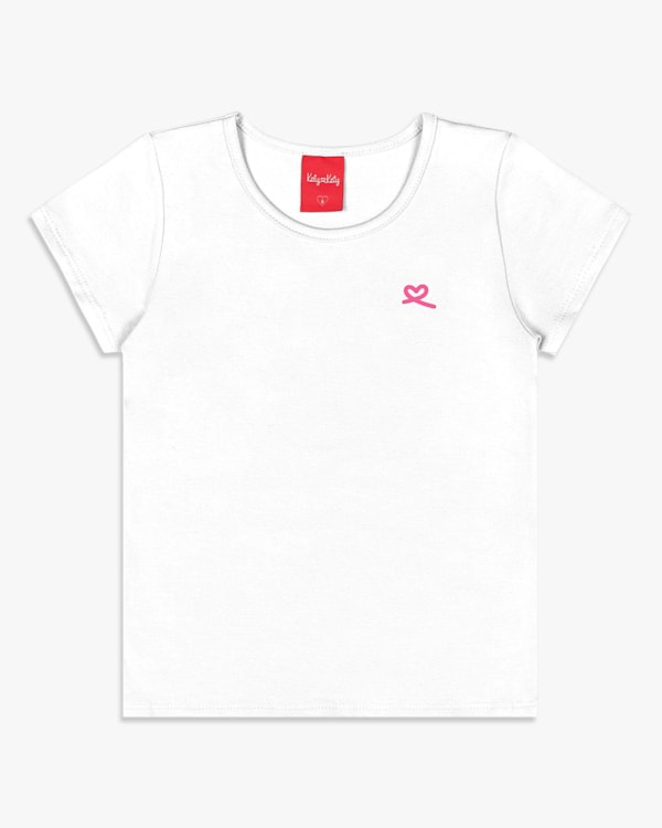 Blusa Básica Infantil Menina Manga Curta em Cotton- Kely Kety - Branco