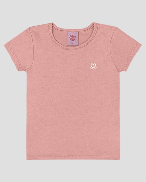 Blusa Básica Infantil Menina Manga Curta em Cotton- Kely Kety - Rosa